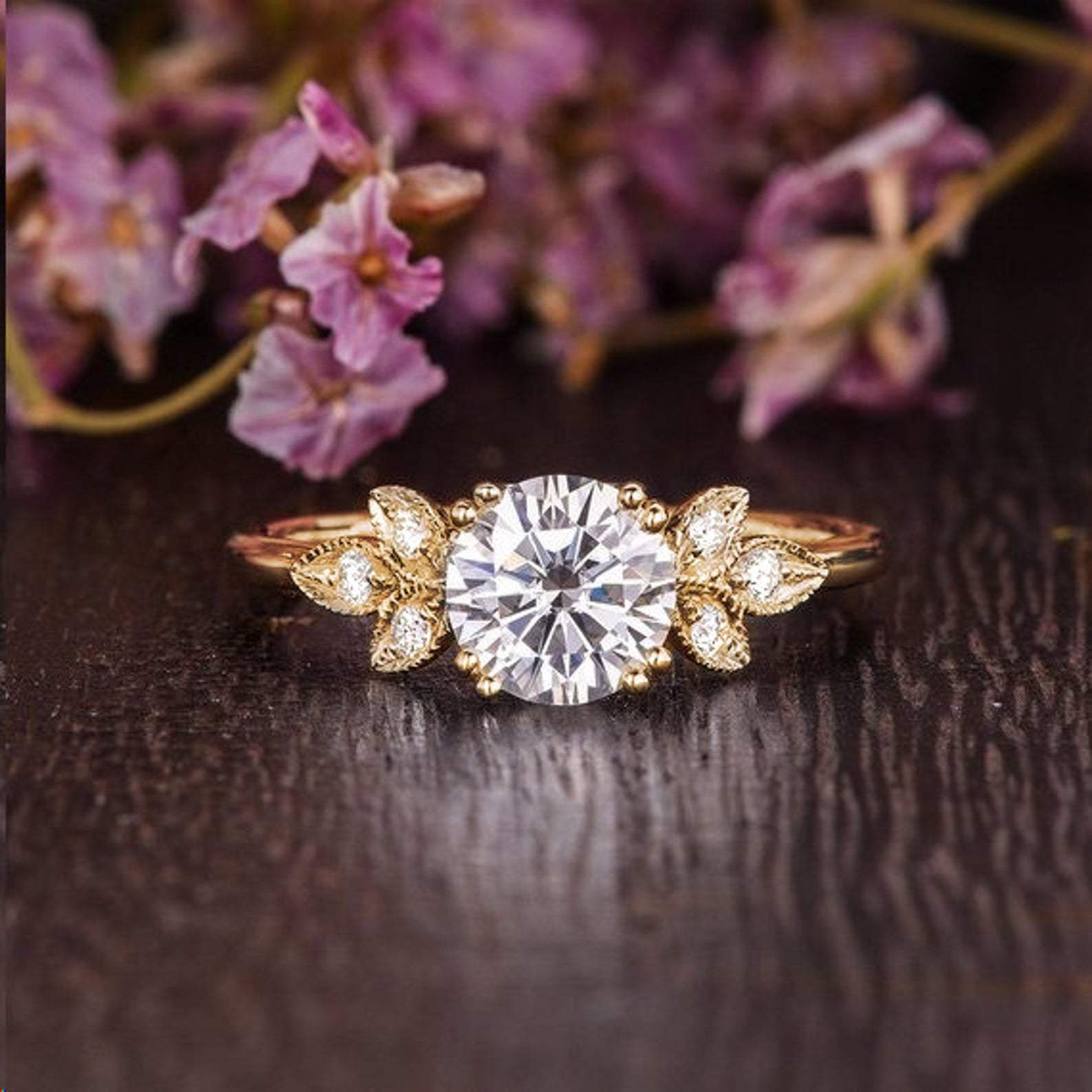 1.60 CT Round Cut Cluster Moissanite Engagement Ring - crownmoissanite