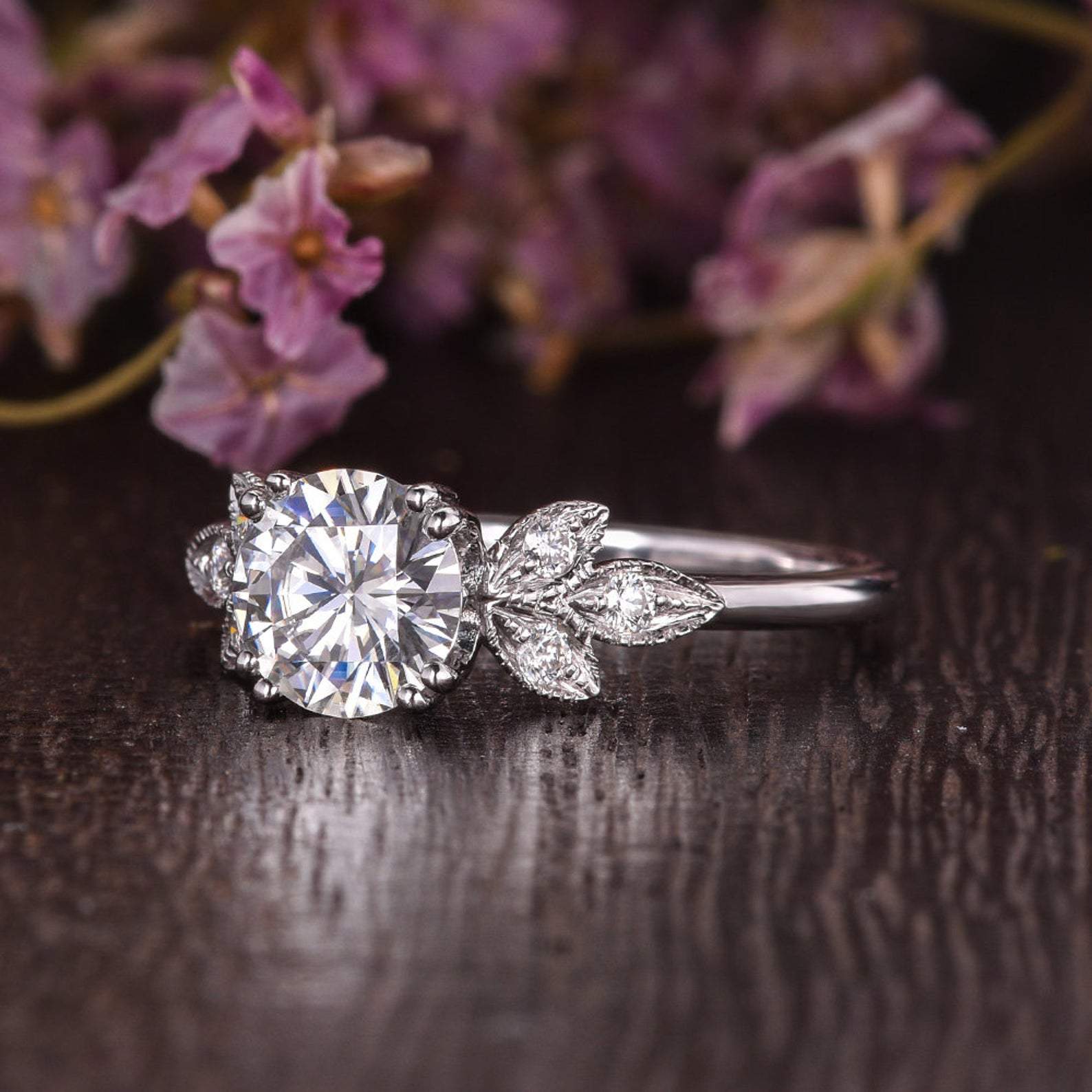 1.60 CT Round Shaped Moissanite Cluster Engagement Ring - crownmoissanite