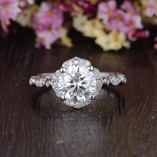 1.60 CT Round Cut Vintage Art Deco Moissanite Engagement Ring - crownmoissanite