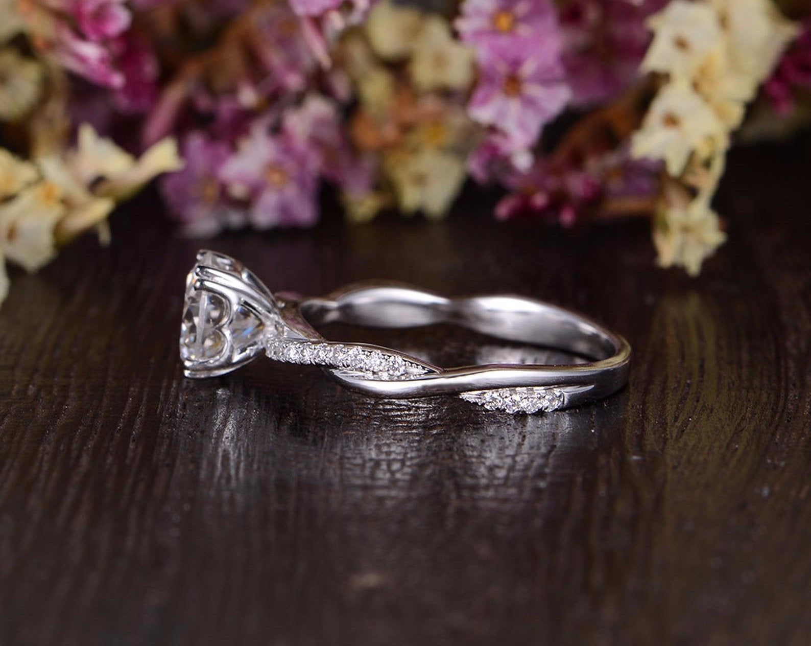 1.60 CT Round Cut Twisted Pave Setting Moissanite Engagement Ring - crownmoissanite