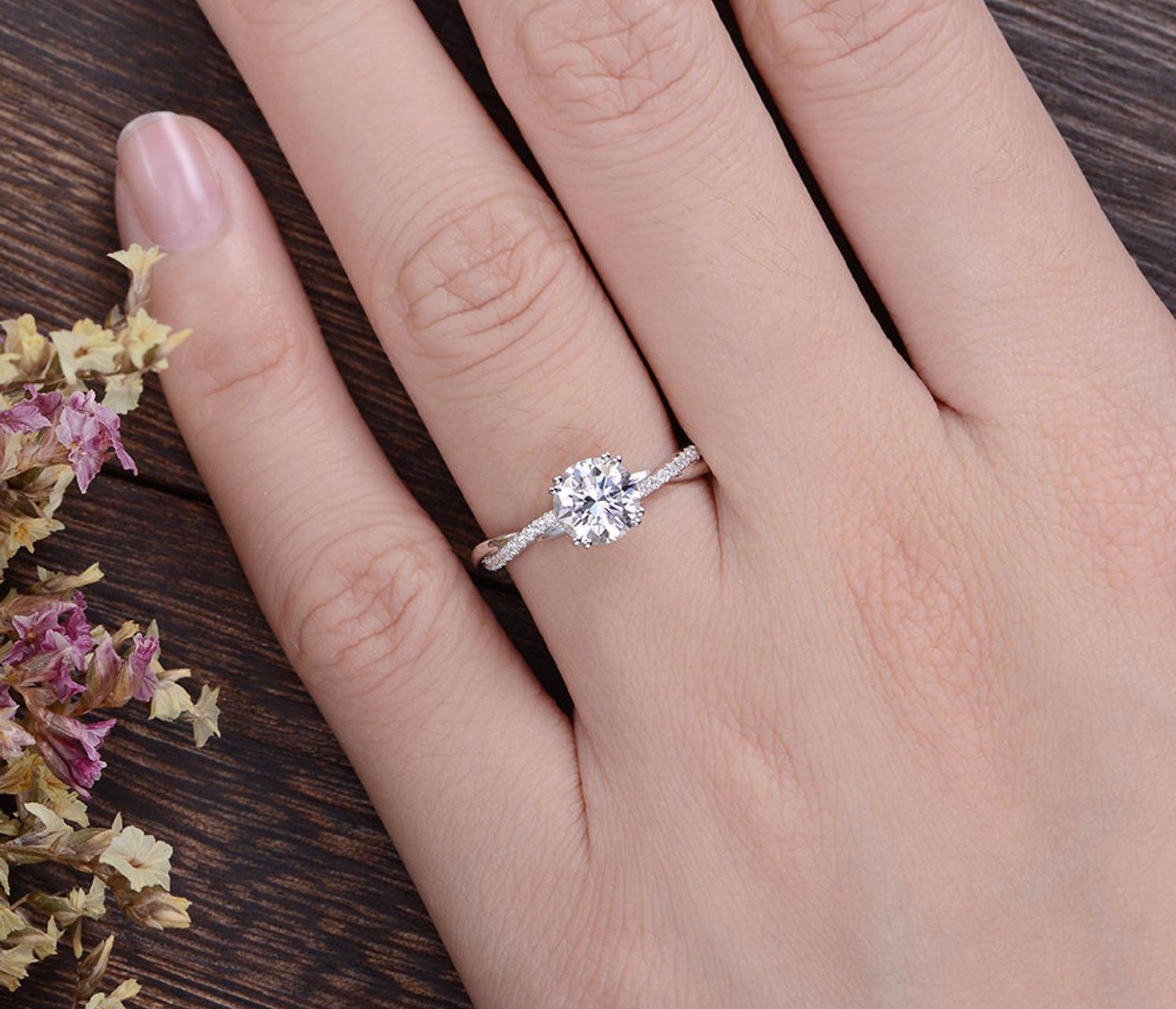 1.60 CT Round Cut Twisted Pave Setting Moissanite Engagement Ring - crownmoissanite