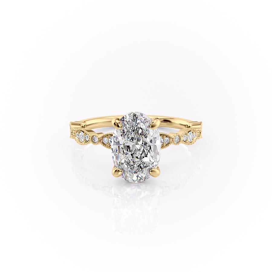 2.10 CT Oval Solitaire & Milgrain Pave Moissanite Engagement Ring - crownmoissanite
