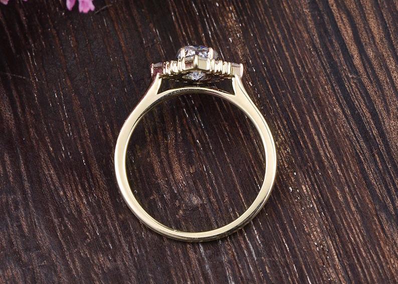 0.75 CT Oval Cluster Halo Moissanite Engagement Ring - crownmoissanite