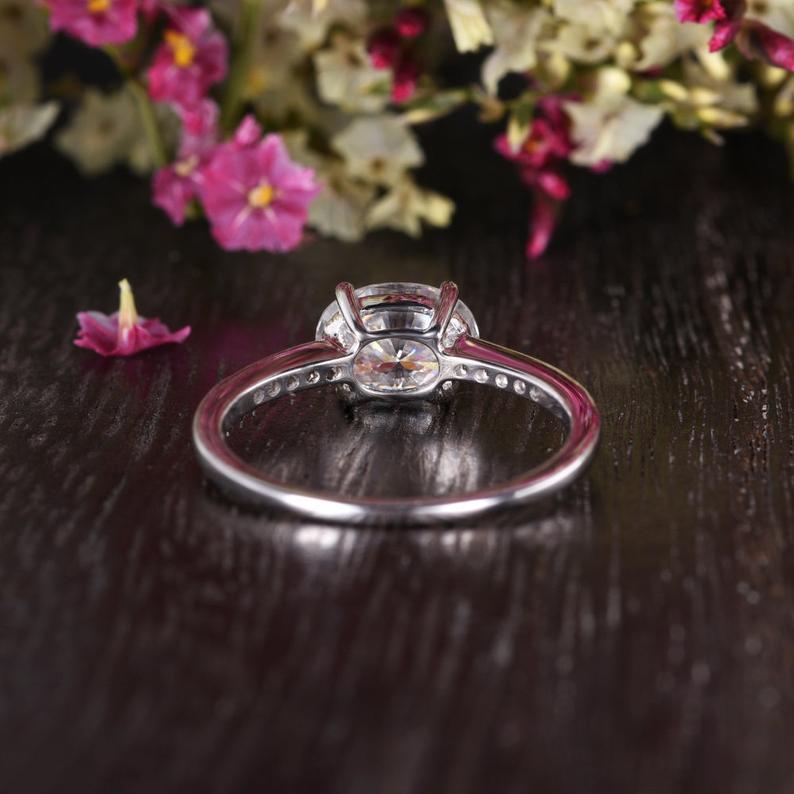 0.75 CT Oval Pave Setting Moissanite Engagement Ring - crownmoissanite