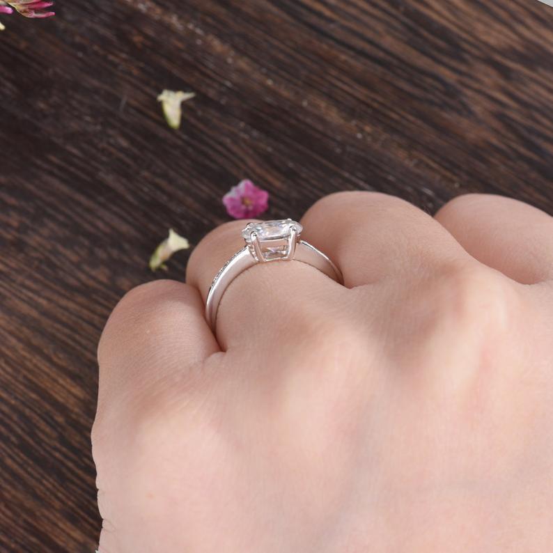 0.75 CT Oval Pave Setting Moissanite Engagement Ring - crownmoissanite