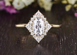 0.75 CT Oval Cluster Halo Moissanite Engagement Ring - crownmoissanite