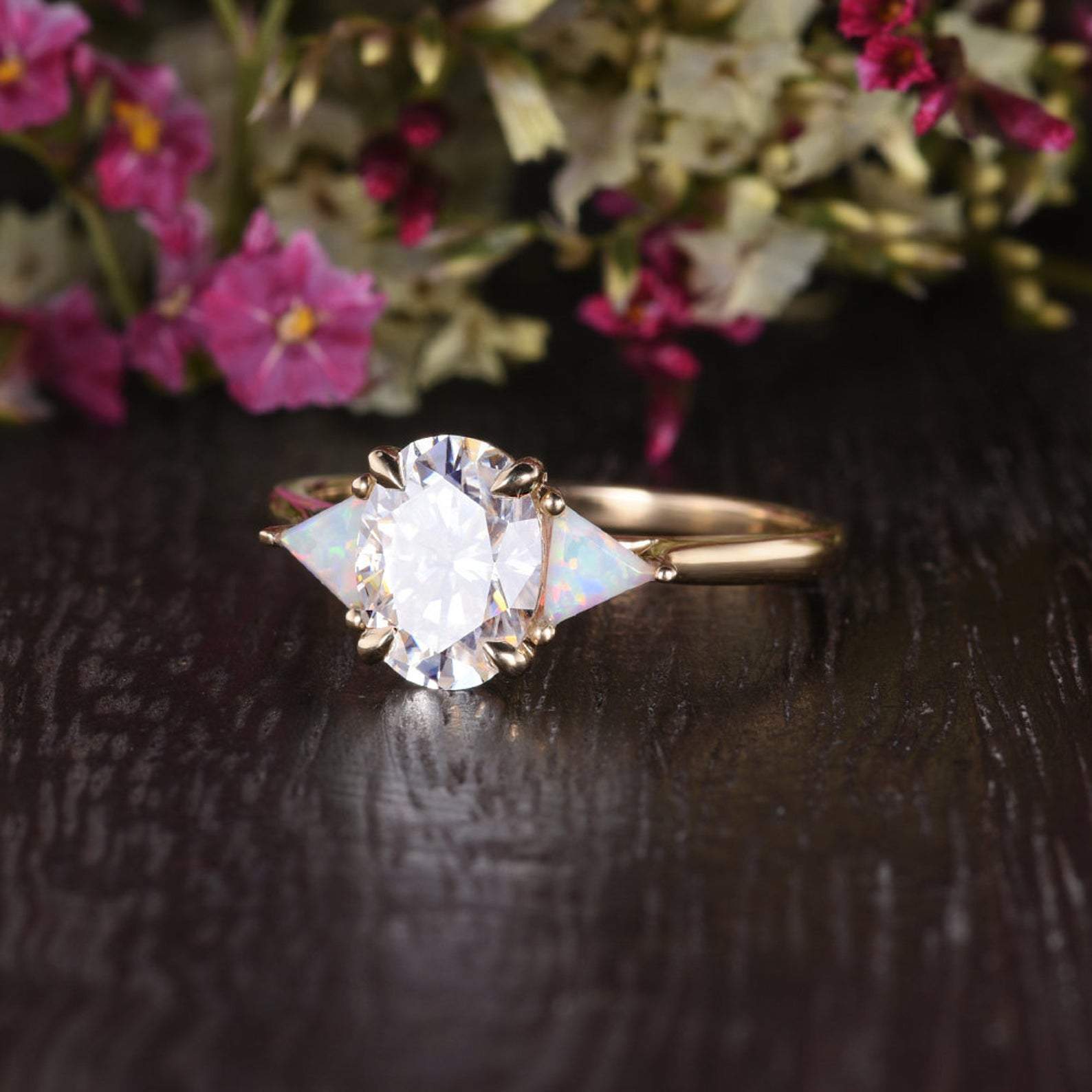 0.75 CT Oval Three Stone Moissanite Engagement Ring - crownmoissanite