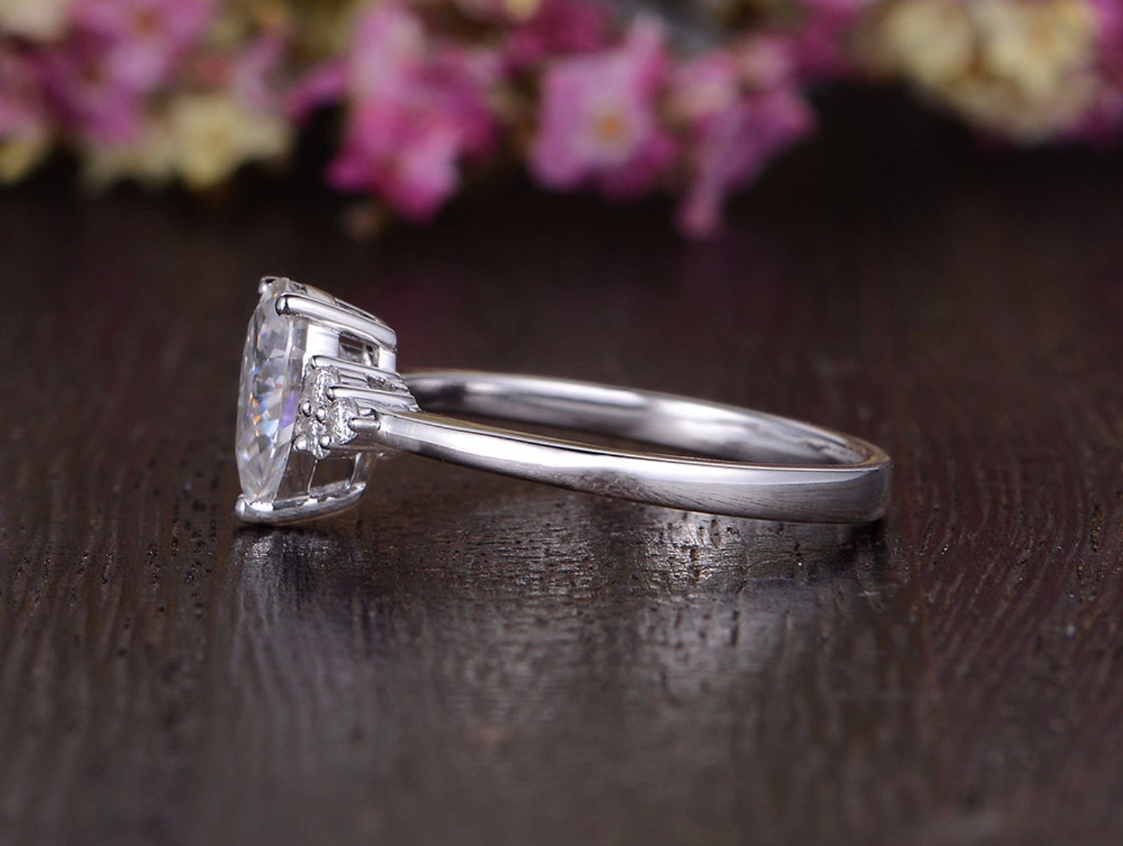 0.75 CT Pear Shaped Moissanite Cluster Engagement Ring - crownmoissanite