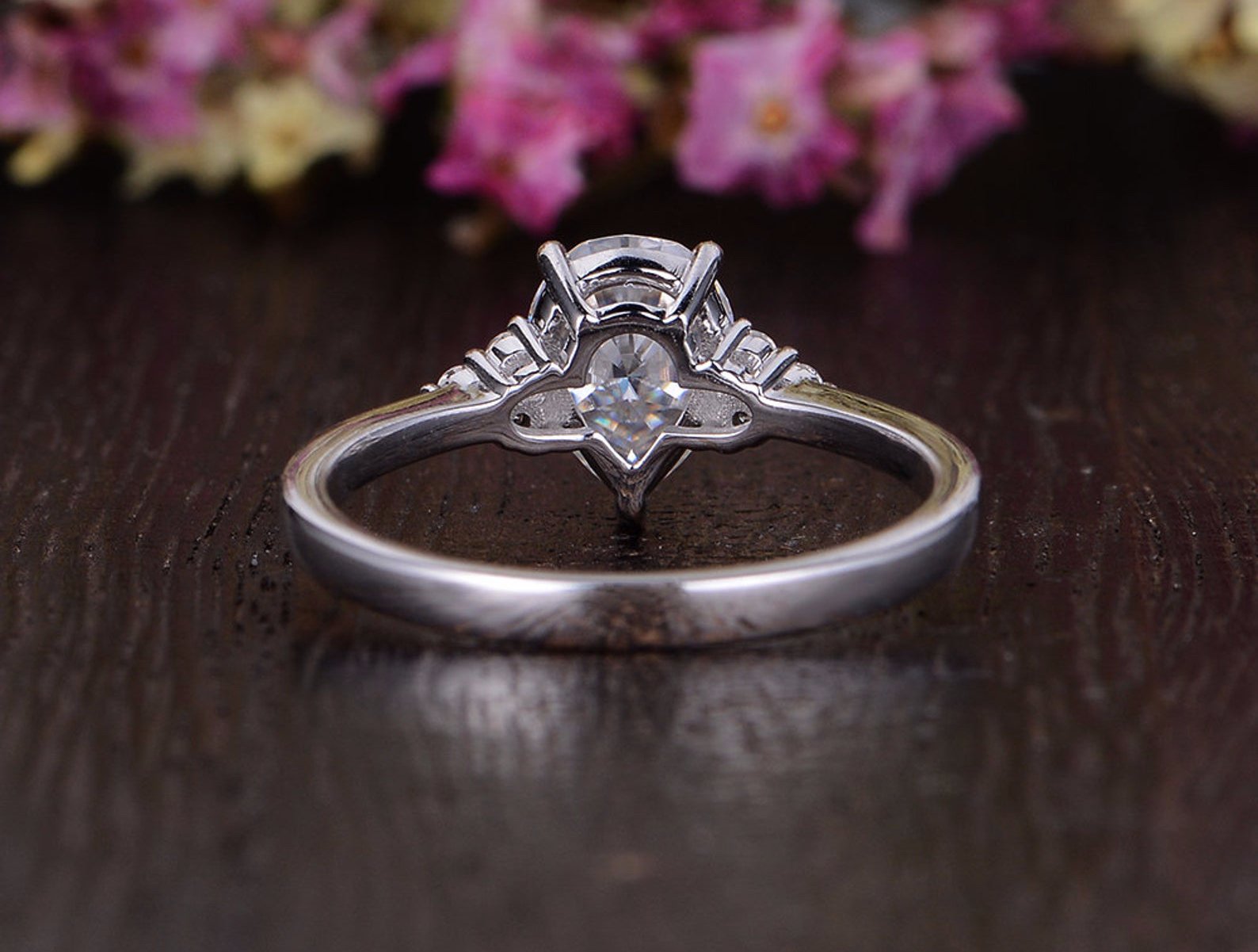 0.75 CT Pear Cluster Moissanite Engagement Ring - crownmoissanite