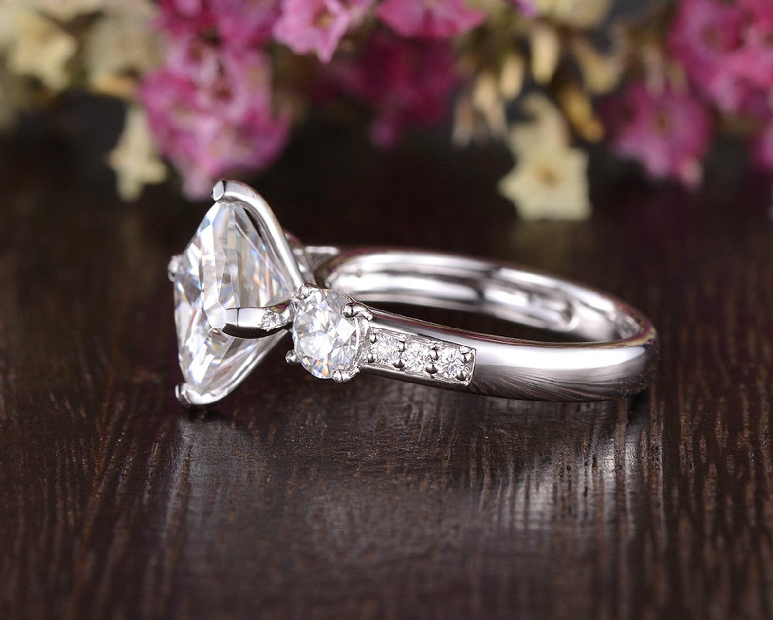 2.08 CT Princess Cut Three Stone Moissanite Engagement Ring - crownmoissanite