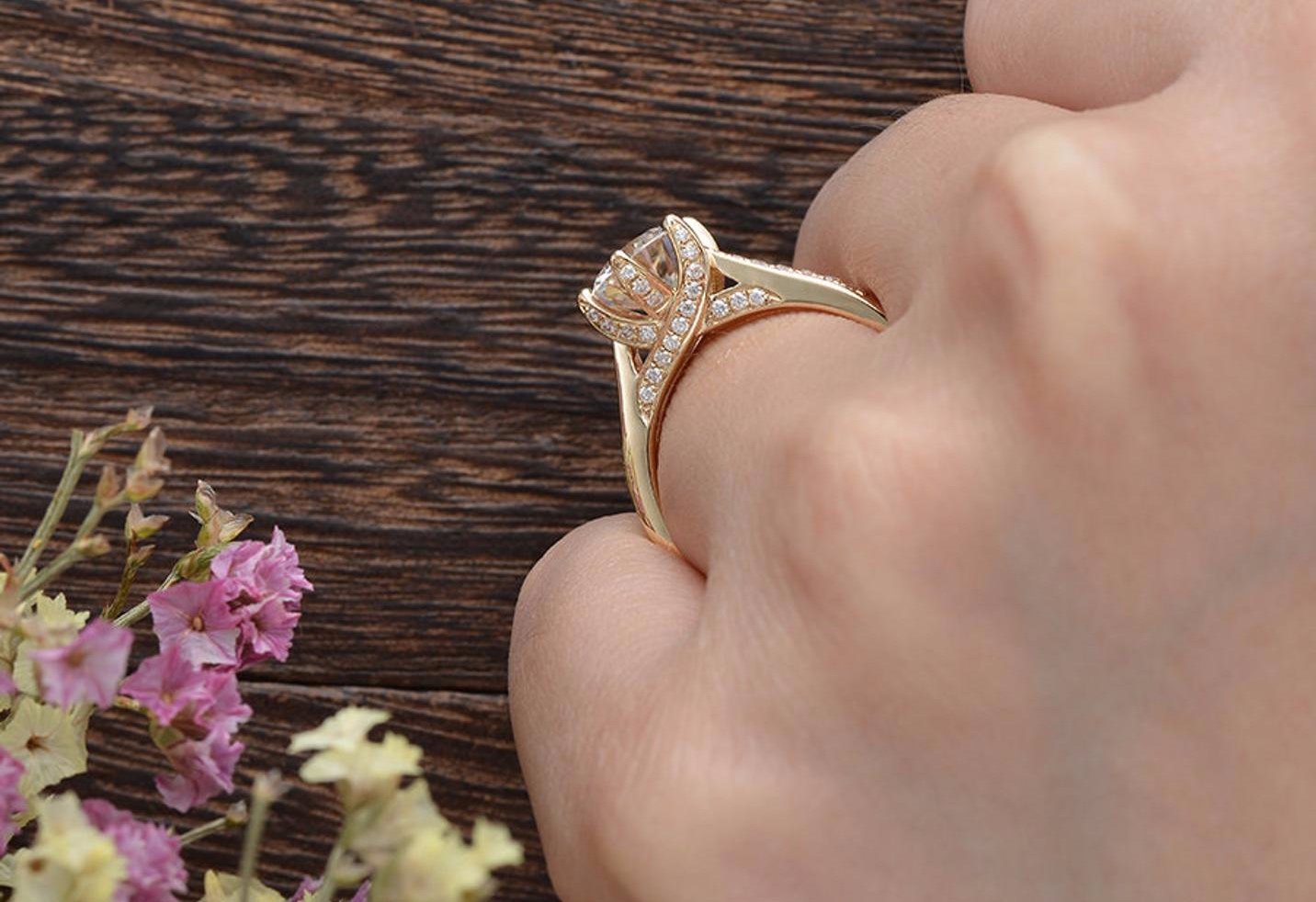 1.60 CT Round Cut Solitaire Pave Setting Moissanite Engagement Ring - crownmoissanite