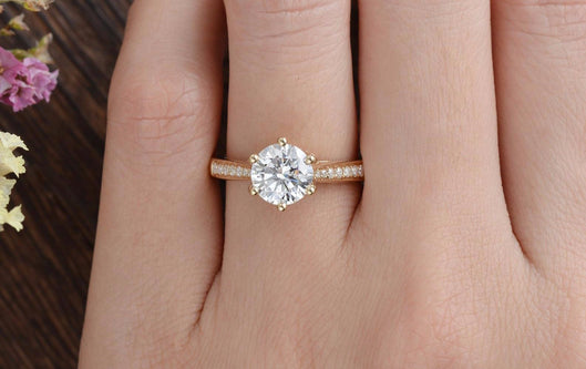 1.60 CT Round Cut Solitaire Pave Setting Moissanite Engagement Ring - crownmoissanite