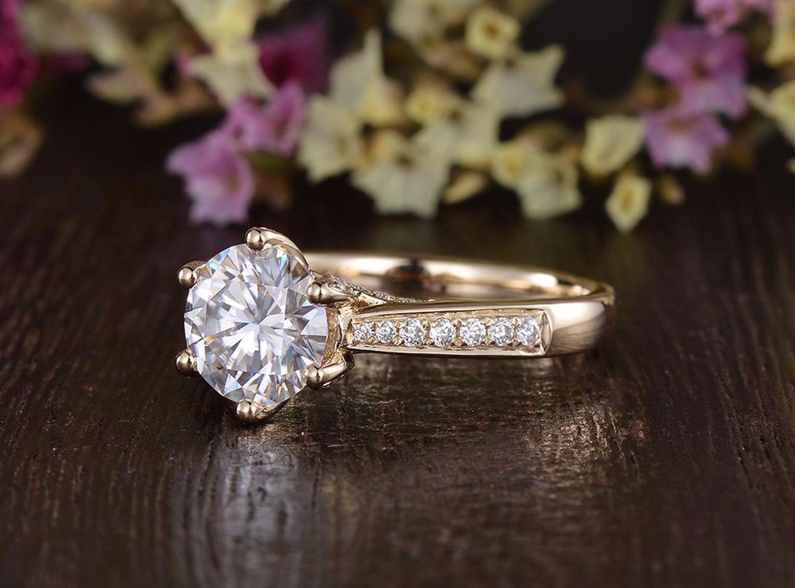 1.60 CT Round Cut Solitaire Pave Setting Moissanite Engagement Ring - crownmoissanite