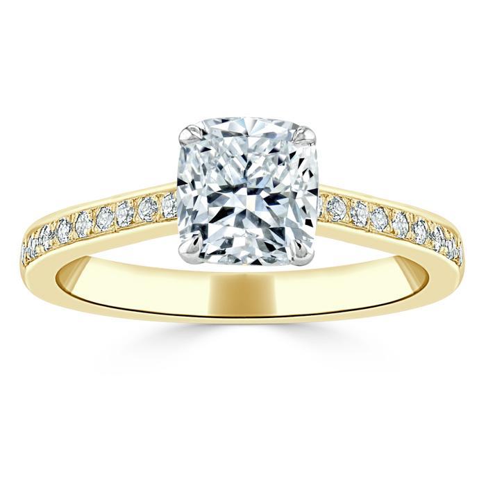1.0 CT Cushion Cut Solitaire Channel Pave Moissanite Engagement Ring - crownmoissanite