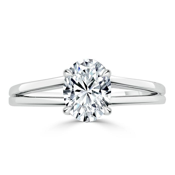 0.94 CT Oval Shaped Moissanite Solitaire Split Shank Engagement Ring - crownmoissanite