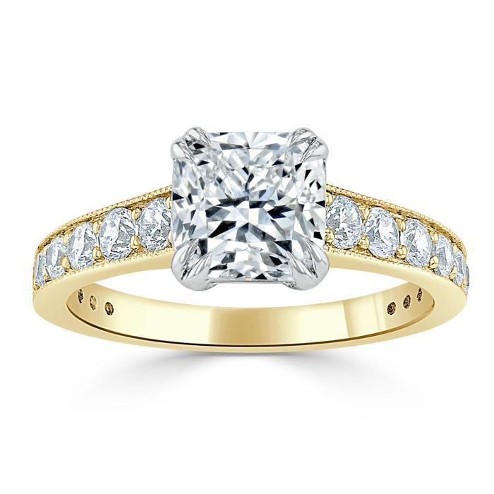 1.5 CT Cushion Cut Solitaire Channel Pave Moissanite Engagement Ring - crownmoissanite