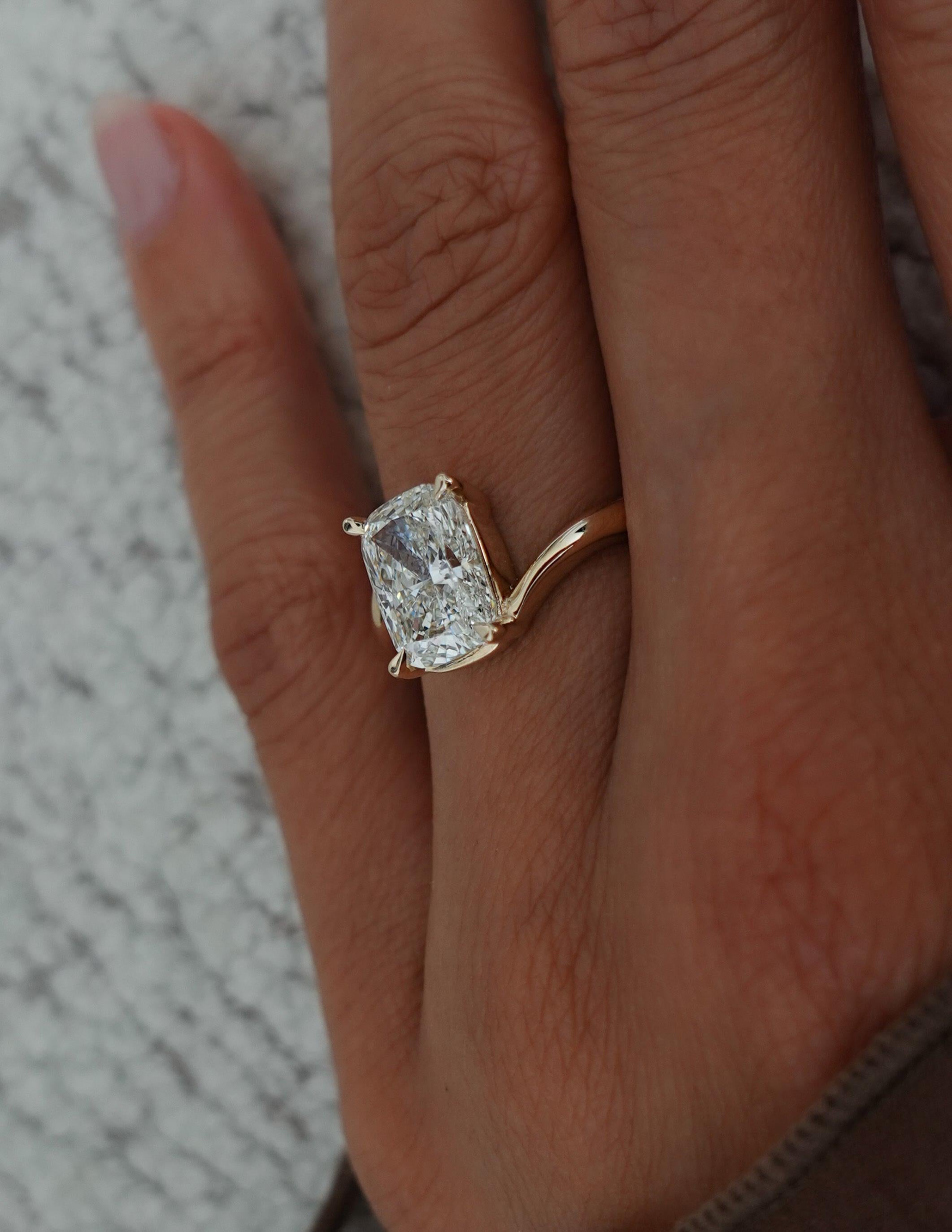 1.5 - 3.5 CT Elongated Cushion Shaped Moissanite Soliatire Style Engagement Ring