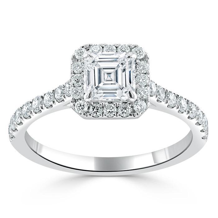 1.0 CT Asscher Shaped Moissanite Halo Engagement Ring - crownmoissanite