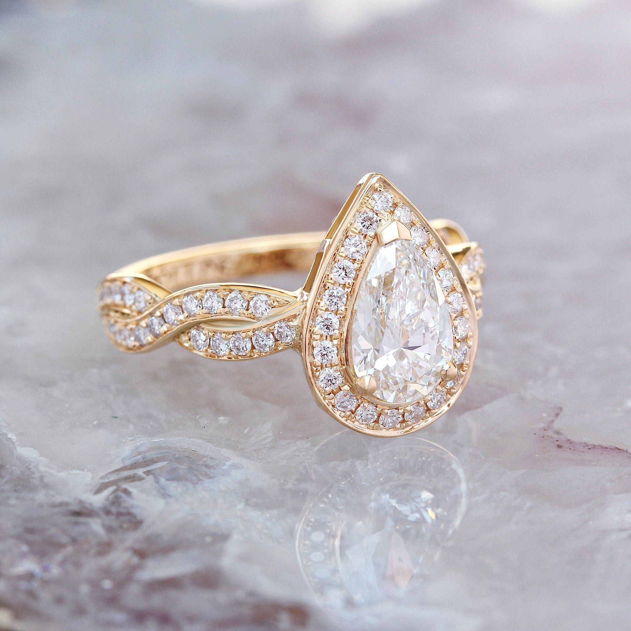 1.0 CT Pear Moissanite Vintage Engagement Ring