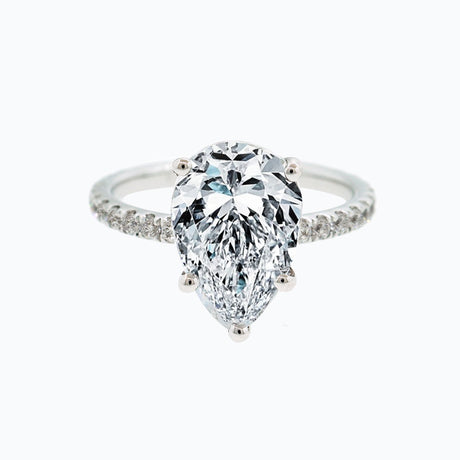 3.0 CT Pear Shaped Moissanite Hidden Halo Engagement Ring - crownmoissanite