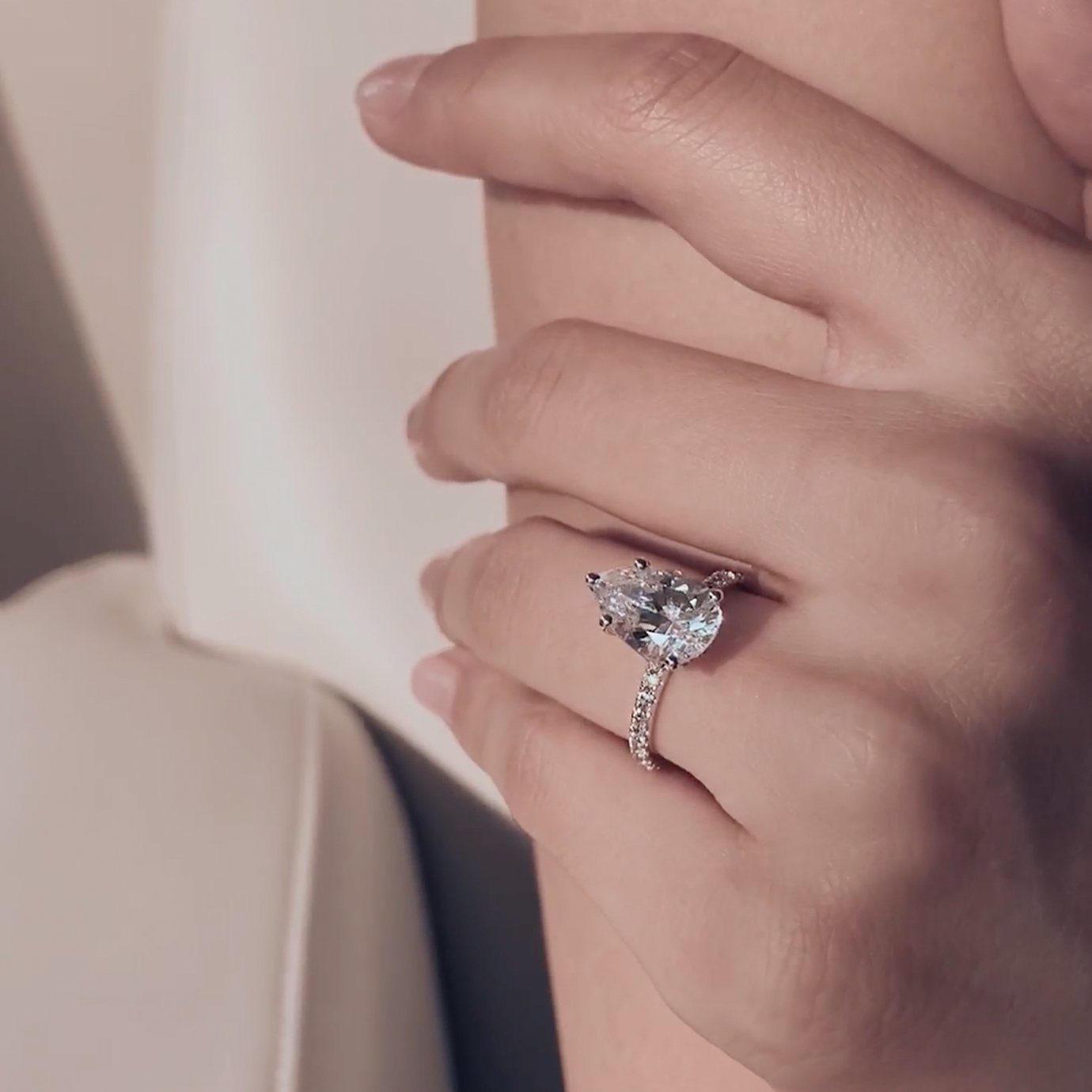 3.0 CT Pear Shaped Moissanite Hidden Halo Engagement Ring - crownmoissanite