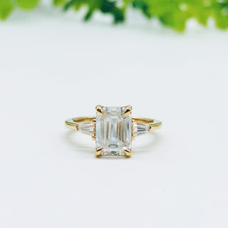 1.9 CT Emerald Shaped Moissanite Three Stones Engagement Ring - crownmoissanite