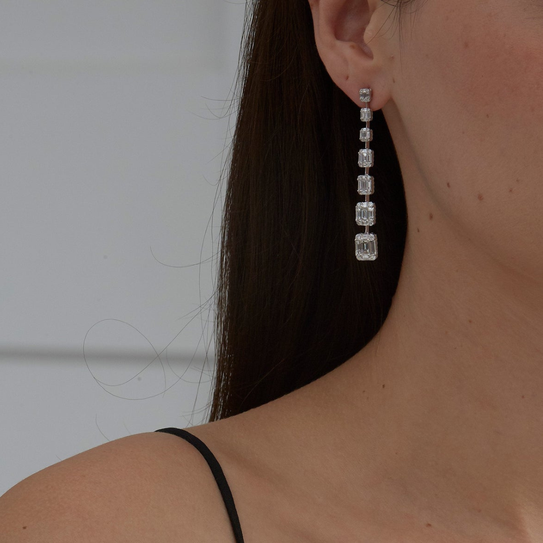 4.53 TCW Baguette & Round Moissanite Diamond Long Drop Earrings