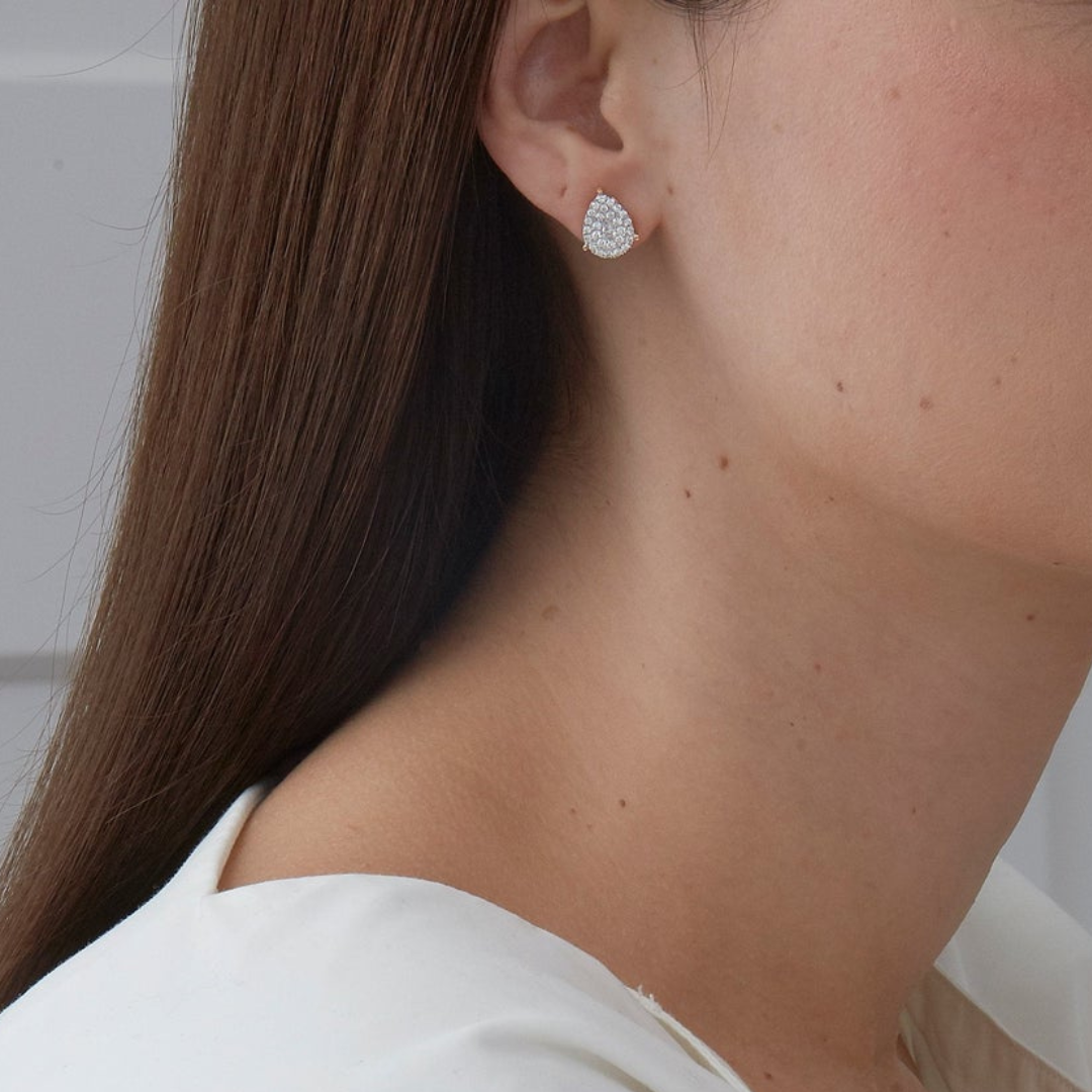 0.84 TCW Pear & Round Moissanite Diamond Stud Earrings