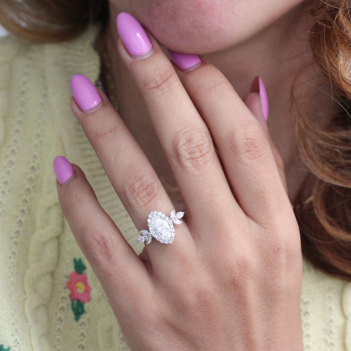 1.50 CT Marquise Moissanite Halo & Cluster Engagement Ring