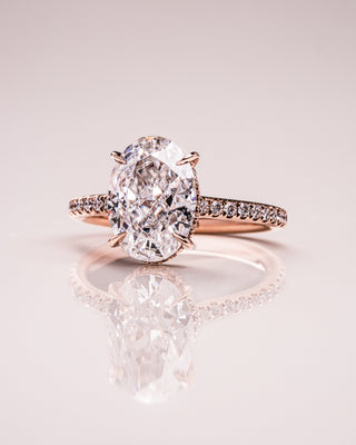 2.90 CT Oval Cut Solitaire Moissanite Engagement Ring With Hidden Halo/Pave Setting - crownmoissanite