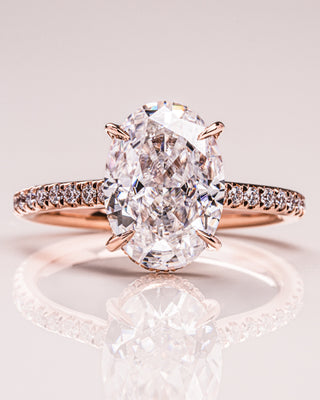 2.90 CT Oval Cut Solitaire Moissanite Engagement Ring With Hidden Halo/Pave Setting - crownmoissanite