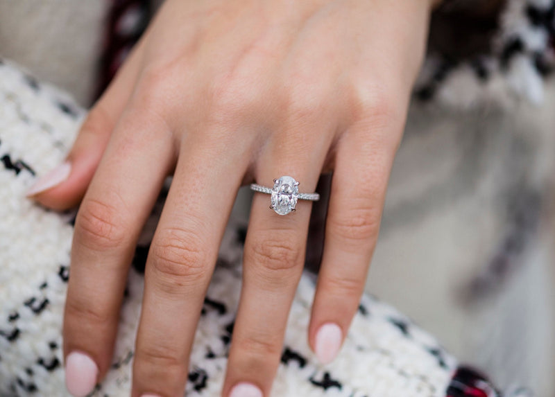 3.0 CT Oval Solitaire Hidden Halo & Pave Moissanite Engagement Ring - crownmoissanite