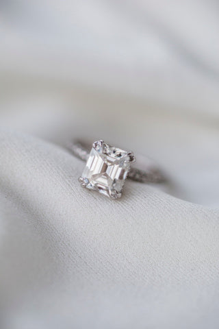 2.30 CT Asscher Solitaire Hidden Halo & Pave Moissanite Engagement Ring - crownmoissanite