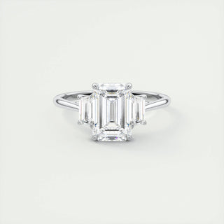 1.91 CT Emerald Cut Three Stone Moissanite Engagement Ring - crownmoissanite