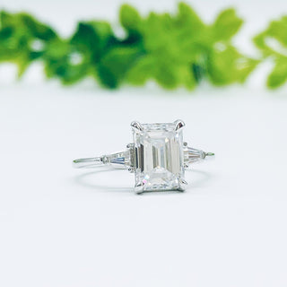 1.9 CT Emerald Cut Three Stone Moissanite Engagement Ring - crownmoissanite