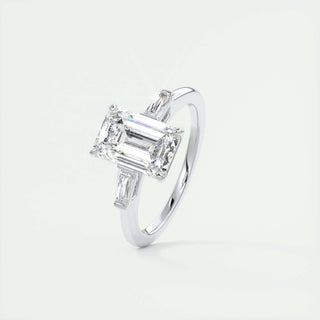 1.91 CT Emerald Cut Three Stone Moissanite Engagement Ring - crownmoissanite