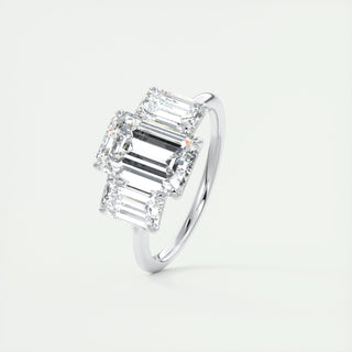 1.91 CT Emerald Cut Three Stone Moissanite Engagement Ring - crownmoissanite