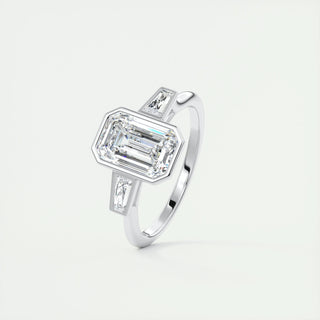 2.30 CT Emerald Cut Bezel 3 Stone Moissanite Engagement Ring - crownmoissanite