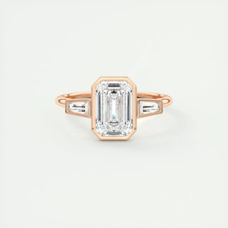 2.30 CT Emerald Cut Bezel 3 Stone Moissanite Engagement Ring - crownmoissanite