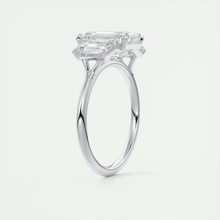 1.91 CT Emerald Cut Three Stone Moissanite Engagement Ring - crownmoissanite