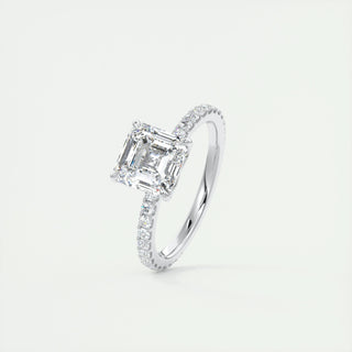 2.03 CT Asscher Cut Solitaire Pave Moissanite Engagement Ring - crownmoissanite