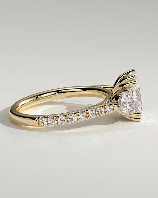 2.0 CT Elongated Cushion Cut Moissanite Three Stone & Pave Engagement Ring