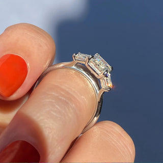 1.91 CT Emerald Cut Three Stone Moissanite Engagement Ring - crownmoissanite