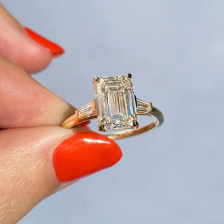 1.91 CT Emerald Cut Three Stone Moissanite Engagement Ring - crownmoissanite