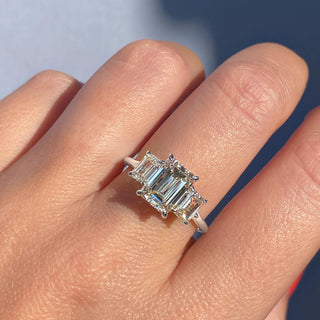 1.91 CT Emerald Cut Three Stone Moissanite Engagement Ring - crownmoissanite