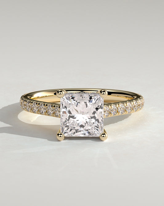 2.0 CT Princess Cut Moissanite Hidden Halo Engagement Ring