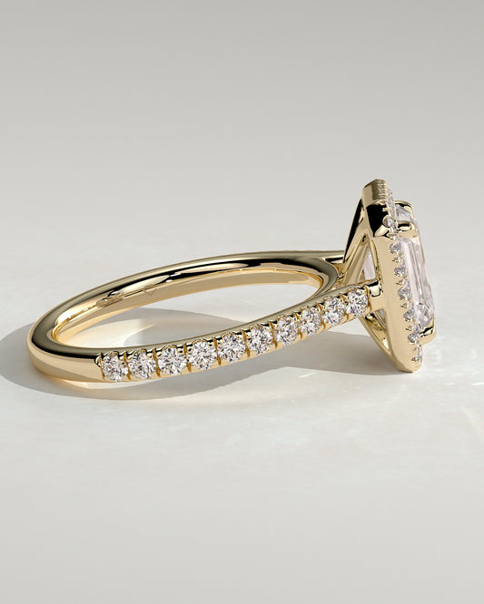 2.0 CT Emerald Cut Moissanite Halo & Pave Engagement Ring