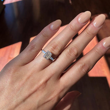 2.30 CT Emerald Three Stone Style Moissanite Engagement Ring - crownmoissanite