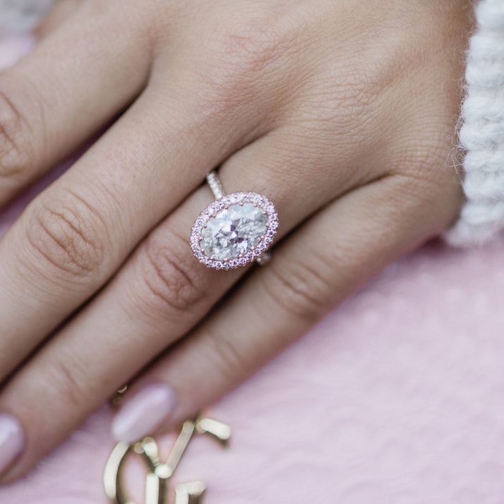 3.90 CT Oval Halo & Pave Moissanite Engagement Ring