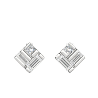 0.40 TCW Princess & Straight Baguette Shaped Moissanite Stud Earrings - crownmoissanite